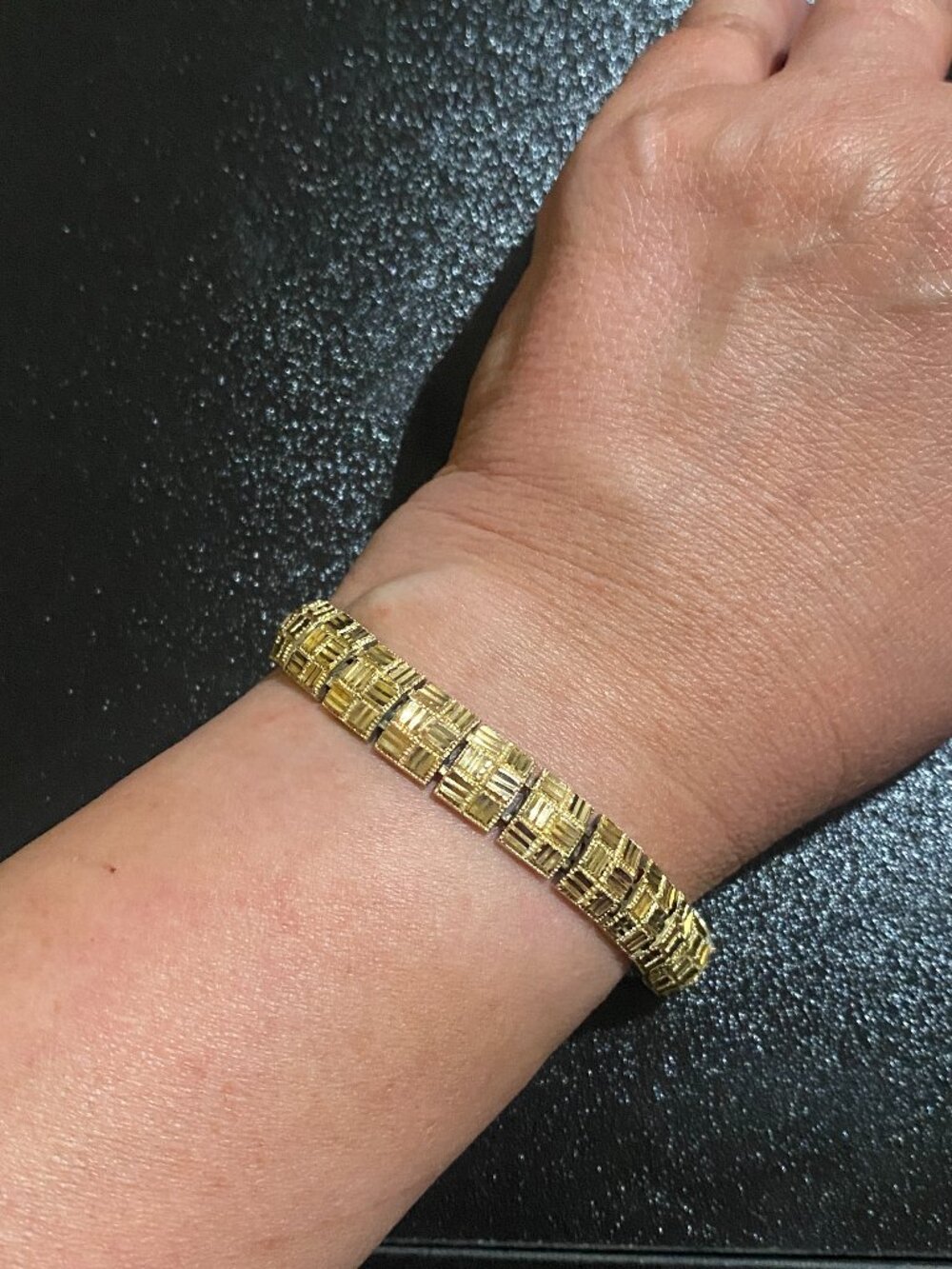 Solid 14K Gold Link Bracelet 20.7g Textured Geometric Wide 7.5”